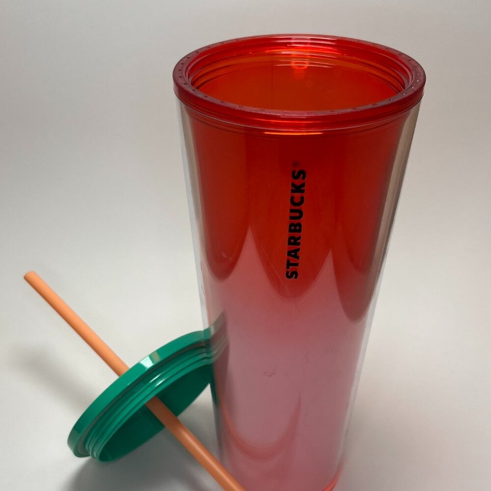Starbucks Watermelon Ombre Peach Green Gradient Tumbler Cup 24oz 9" Limited Edit